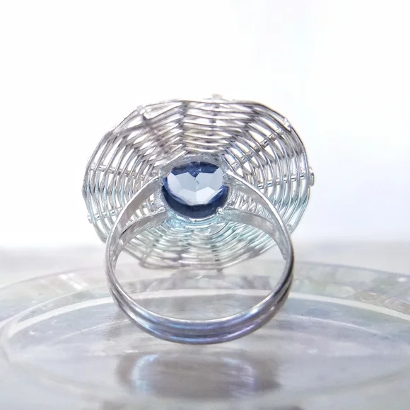 Silver Plated Blue Topaz Weave Cocktail Ring Size 9 - Picture 8 of 9